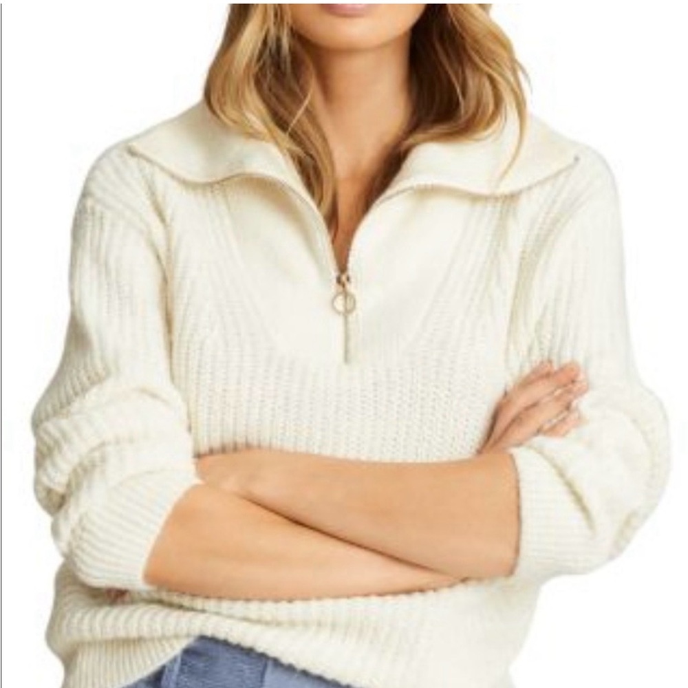 NWOT Cynthia Rowley Cream gold Zip Neck Sweater